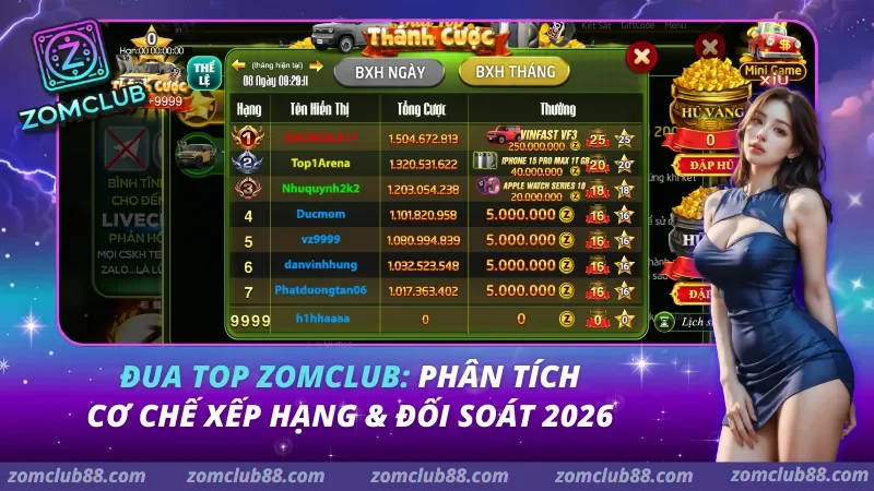Đua Top Zomclub: Phân tích cơ chế xếp hạng & Đối soát 2026 Đua Top Zomclub: Phân tích cơ chế xếp hạng & Đối soát 2026