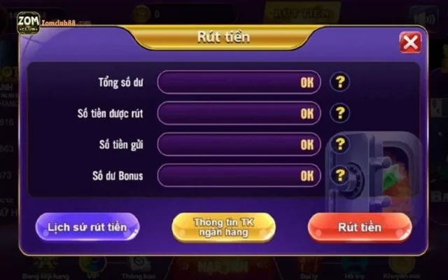 Thao tác rút tiền Zomclub. hướng dẫn thao tác rút tiền nhanh zomclub trên điện thoại