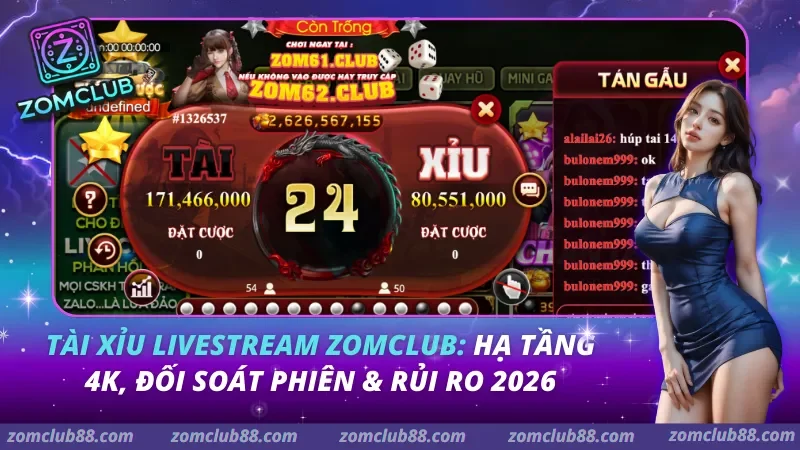 Tài xỉu livestream Zomclub: Hạ tầng 4K, đối soát phiên & rủi ro 2026