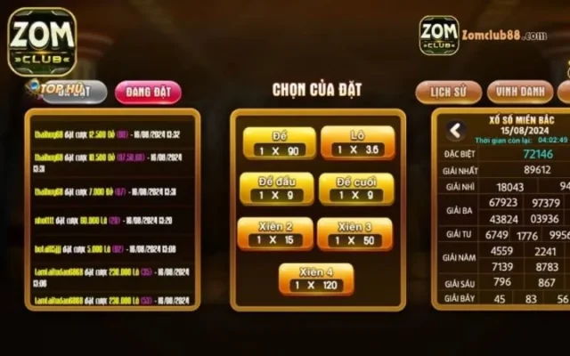 trải nghiệm xổ số trực tuyến zomclub tỷ lệ 1 ăn 99
